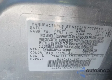 2013 Nissan Sentra Sv из США, поврежденный, VIN 3N1AB7AP6DL633049